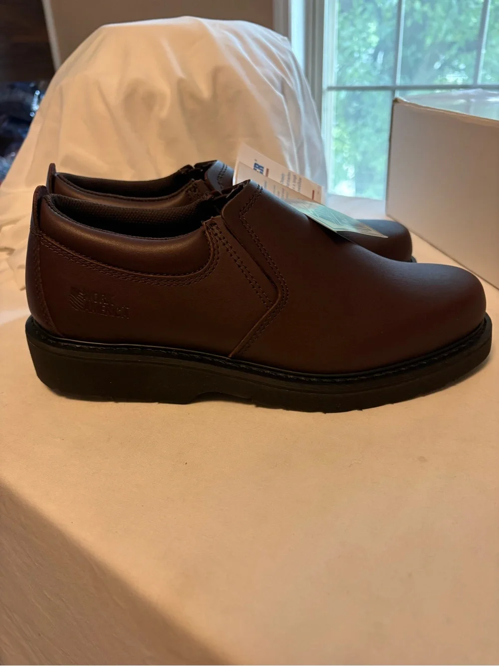 Work America Men’s Brown Oxford Slip-On Casual Loafers